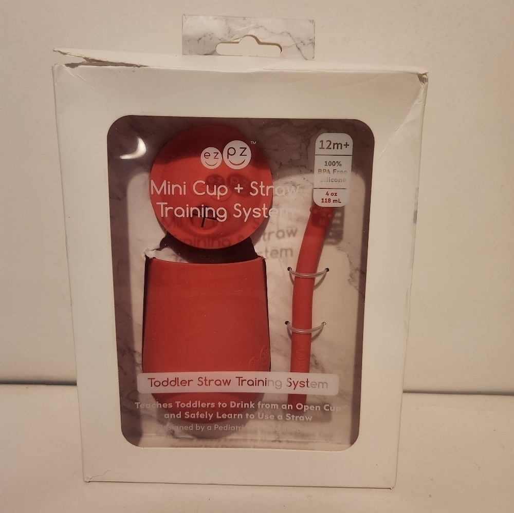 Brand New EZ PZ 12m+ Red Mini Cup and Straw Training System Toddler Learning Cup